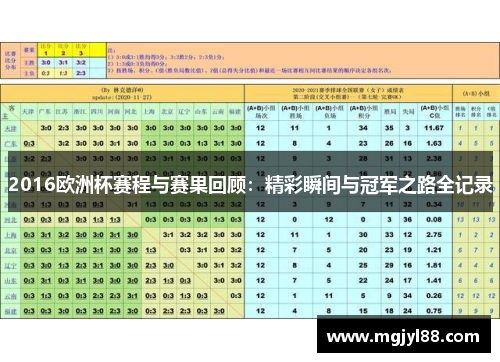 2016欧洲杯赛程与赛果回顾：精彩瞬间与冠军之路全记录